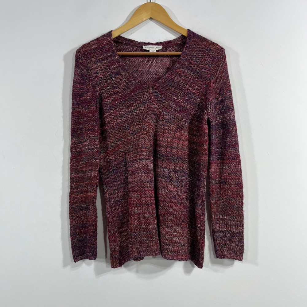 Coldwater Creek Artsy Mature Open Knit Sweater Burgundy Mohair Blend Large Boho